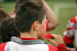 Teen player with mouthguard; Dr Tisseront, Reston VA orthodontist